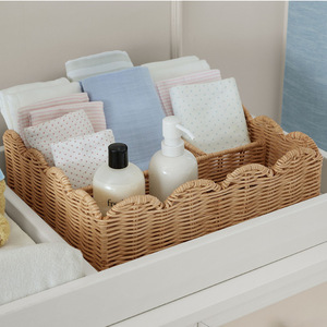 Woven Storage <b>Basket</b> <b>Large</b> Rectangle With Handle For Desktop Cosmetic Kitchen Organization - Product Image 2
