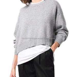 Suéter Corto con Ribetes Acanalados, Diseño Tejido, Manga Larga, Cuello Redondo, Suéter de Punto Corto Personalizable, Top Cálido para Mujer - Product Image 3