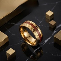 Bague large en acier inoxydable avec incrustation de bois et texture martelée, pour hommes, en stock, bijoux de mode