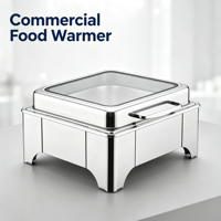 Plat de service rectangulaire en acier inoxydable de qualité alimentaire avec couvercle en verre trempé, chauffe-plat commercial pour buffet, idéal pour hôtels et mariages
