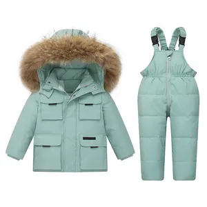 -30 Children Clothing Sets 2021 Kids Winter 90% Down Jacket Toddler Girl Clothes Warm Overalls Baby Boys Coat Parka Real Fur