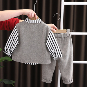 Costume 3 pièces pour bébé garçon, chemise rayée, gilet à chevrons, pantalon, tenue <span class=keywords><strong>de</strong></span> mariage pour tout-petits, vêtements formels pour fête d'anniversaire pour petits garçons - Product Image 5