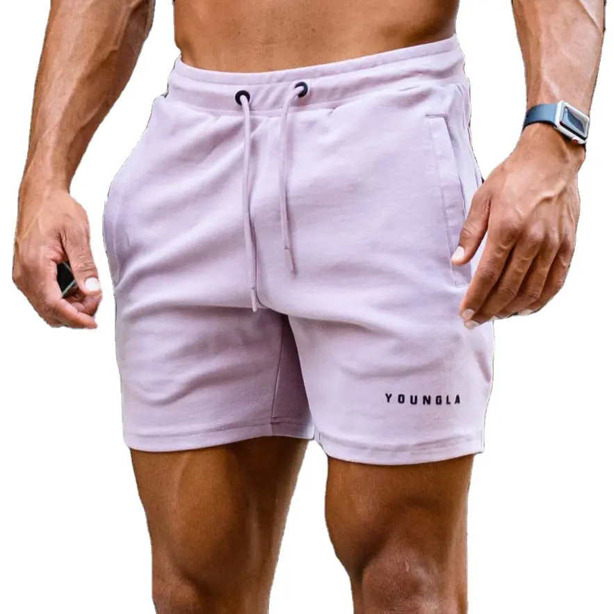 Shorts de algodão masculino, de alta qualidade, para treino, fitness, esportivo, corrida, academia, suor com bolsos