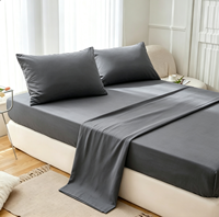 Ensemble de literie 4 pièces de couleur unie, drap-housse durable et drap plat en microfibre douce, et 2 taies d'oreiller pour lits jumeaux, doubles, queen et king