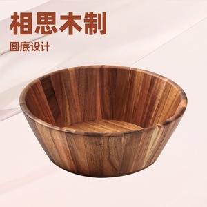 ชามไม้กระถินเทศ 12x4 นิ้ว ชามไม้เนื้อแข็งสำหรับใส่ผลไม้สลัด ใช้ในครัวเรือน - Product Image 5