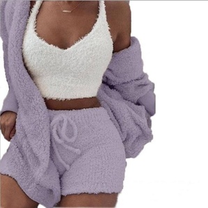 3XL Extra Winter Warm Plush Set Women's Plush Vest + Top + Shorts Women's Short Set 3-Piece Set