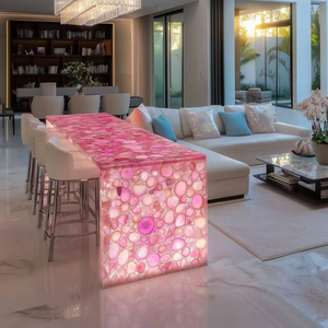 Bancone da <span class=keywords><strong>Cucina</strong></span> in Marmo Rosa Traslucido Retroilluminato Personalizzato, Pietra Luminosa in Agata Naturale - Product Image 3