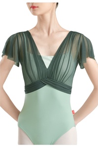 Maillot Clásico Verde Frijol <span class=keywords><strong>de</strong></span> Manga Corta para Mujer, Ropa <span class=keywords><strong>de</strong></span> Ballet, Traje <span class=keywords><strong>de</strong></span> Bailarina, Top <span class=keywords><strong>de</strong></span> Yoga con Encaje - Product Image 6