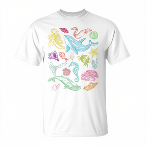 Camiseta de Animales Marinos, Vida Oceánica, Ballena, Algodón, Unisex, Cuello Redondo, Manga Corta, Impresión Digital, Ecológica, Promocional, para Adultos - Product Image 2