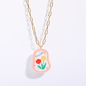 Collar con Colgante de Flores Coloridas y Cadena de Acero Inoxidable, Diseño Nuevo, Estampado de Dibujos Animados, para Mujer, Regalo, Fiesta - Product Image 5