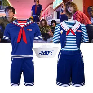 Fantasia de halloween stranger things steve robin scoops, traje de adultos, uniforme de camisa