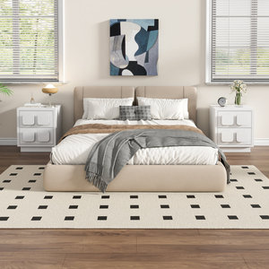 Black Bedroom Furniture Grid Side Decorations Classic Style Wooden <strong>Nightstand</strong> with 2 Drawer - Product Image 5