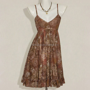 OEM Women Paisley Print Spaghetti Strap <strong>Dress</strong> Mesh Ruffle V Neck High Waist Boho a Line Vintage Flowy Cami Mini <strong>Dresses</strong> - Product Image 4