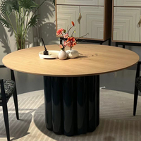 Table à manger ronde extensible en chêne massif moderne Combinaison de chaises de table simple et rétro française 4 places pour la famille et l'hôtel