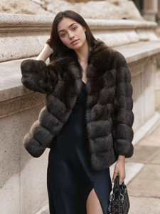 Nuovo Stile Autunno e Inverno, Cappotto in Finta Pelliccia di Visone Viola Pieno di Stelle con Collo di Visone, Giacca da Donna Stile Europeo e Americano - Product Image 6