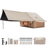 En stock, tente pneumatique de 6,3 mètres carrés, auvent noir enduit, trou pour cheminée, Oxford imperméable, portable, pour le camping familial en plein air