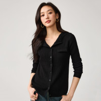 Cardigan à capuche uni à manches longues en tricot côtelé, simple boutonnage, pour usage quotidien, collection automne, personnalisable, directement de l'usine