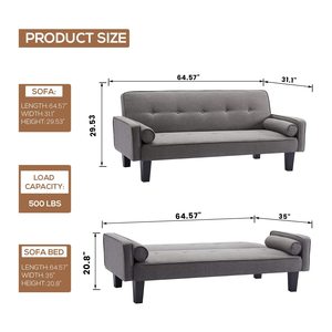 Futon personnalisable Canapé-lit Causeuse rembourrée gris clair avec dossier réglable à 3 angles Canapé-lit convertible Canapé-lit - Product Image 6