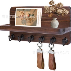 Wooden Wall Mounted Key Holder With <b>Hooks</b> And <b>Shelf</b> For Entryway Storage - Product Image 1