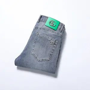 European station spring and summer style slim small feet casual elastic brand GG home men's jeans