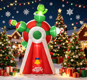 Ruota Panoramica Gonfiabile Natalizia Girevole <span class=keywords><strong>da</strong></span> 2,4 Metri per Decorazioni Esterne con Babbo Natale, Renne, Pupazzo di Neve, <span class=keywords><strong>Grinch</strong></span> e Rana - Product Image 1