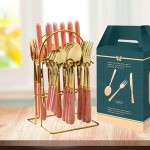 24 Pieces of Nordic Light Luxury Golden Tableware and Ceramic Handcrafted Stainless Steel Tableware Set - Product Image 2