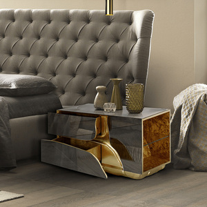 Thiết kế hiện đại Bạc gương đầu giường sang trọng phong cách thép không gỉ cạnh giường ngủ bảng với các ngăn kéo cho phòng ngủ Hot Bán - Product Image 2