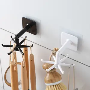 New Multi-functional Rotating Holder Hooks 360 Degrees Rotation Self-adhesive Multi-hooks Household Kitchen Utensil Hanger