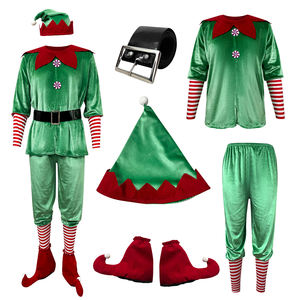 Camisa de Terciopelo con Gorro de Duende Navideño; <span class=keywords><strong>Disfraz</strong></span> de Duende Navideño para Adultos y Niños para Fiestas de Halloween. - Product Image 2