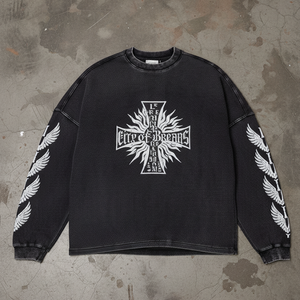 Magliette Termiche a Maniche Lunghe in Tessuto Waffle di Cotone Nero Lavato all'Acido, Design Personalizzabile con Stampa Serigrafica e Polsini a Costine - Product Image 5