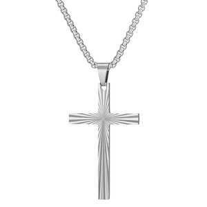 Striped Retro <b>Cross</b> Stainless Steel Pendant Necklace 50mm For Women Daily Wear Gift - Product Image 2