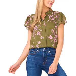 Tùy chỉnh của phụ nữ đôi rung Ngắn Tay Áo ẩn Placket đầy đủ in mùa hè <span class=keywords><strong>Tops</strong></span> thiết kế thời trang - Product Image 1