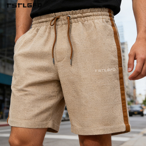 Premium Men's Worsted Shorts Embroidered Mid Waist <b>Elastic</b> Waistband Loose Fit Urban Fashion - Product Image 1