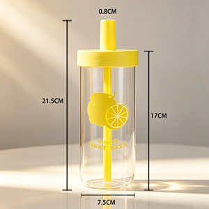 Vaso de Vidrio <span class=keywords><strong>con</strong></span> Pajita <span class=keywords><strong>y</strong></span> Tapa, Gran Capacidad, de Borosilicato, Diseño Contemporáneo, Portátil, para la Vuelta al Cole, para Leche, Limonada, <span class=keywords><strong>Agua</strong></span> - Product Image 6