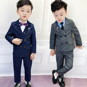 Britse Stijl Kinderen Kleding Double-Breasted Kids Set Tweedelige Lente En Herfst Jongens Gestreept Vest Pak