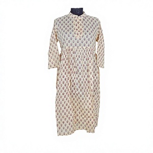 Vestido Midi de Algodón Cómodo para Mujer, Estilo Línea A, Elegante, Veraniego, Sin Mangas, para Fiesta, con Estampado Floral Hecho a Mano y Encaje Natural Pintado - Product Image 2