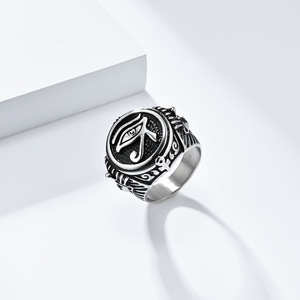 Cross-border best-selling retro-style Egyptian Pharaoh Horus's Eye <b>titanium</b> steel <b>ring</b>, a bold and unique men's accessory. - Product Image 2