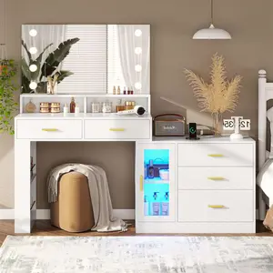 Yatak odası takımı Modern mobilya lüks Dresser makyaj Vanity masası ayna ile LED ışık makyaj soyunma tablo