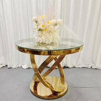 Fournitures de fête de mariage Table de fête Petite table à manger Cercle Cadre en acier inoxydable Plateau en verre Table à gâteau de mariage