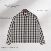Chemises à carreaux classiques à manches longues, style vintage, unisexe, 100% coton, coupe ample et droite