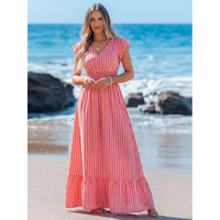 Robe longue florale pour femmes pour les vacances d'été à la plage, robe imprimée à col en V, robe de plage de style européen et américain, nouvelle mode
