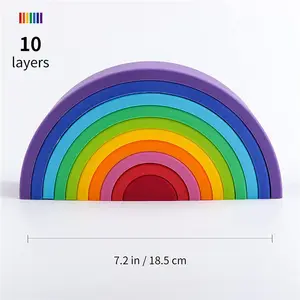 10 Schichten Silikon Regenbogen Stapler, Baby Stacking Beißring Spielzeug Bausteine, DIY Puzzle Spielzeug Set für Kleinkinder Kinder und Erwachsene