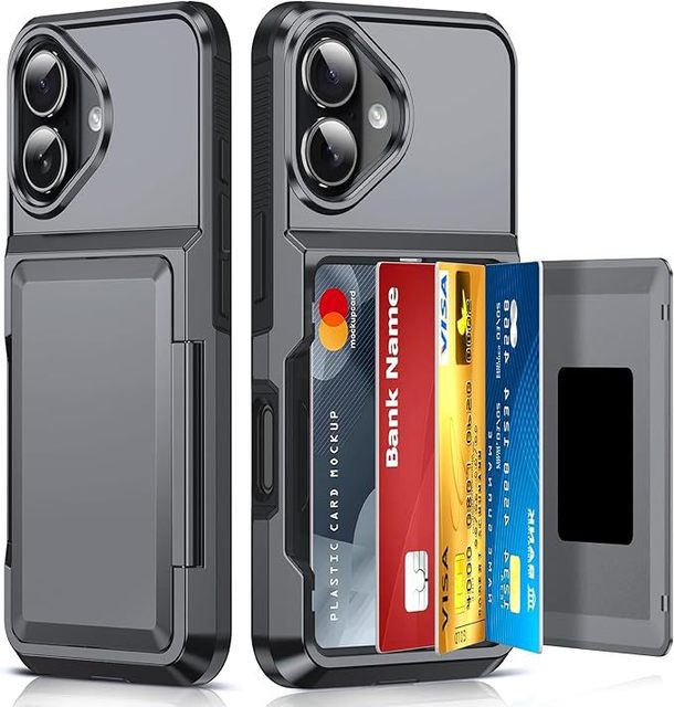 Armor Shockproof Phone Case With Flip Card Slot Hidden Kickstand for IPhone15 16 17 18 Pro Max Dual Layer Protective Cover