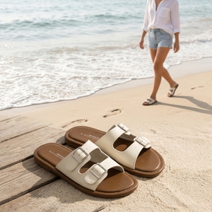 <span class=keywords><strong>Sandalias</strong></span> Planas <span class=keywords><strong>de</strong></span> <span class=keywords><strong>Doble</strong></span> <span class=keywords><strong>Hebilla</strong></span> para Mujer, Antideslizantes, Cómodas, con Aspecto <span class=keywords><strong>de</strong></span> Cuero, Casuales, para la Playa, para el Verano - Product Image 2