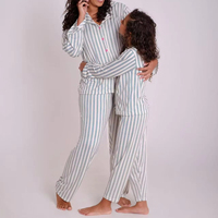 Mutter-Tochter Passende Gestreifte Pyjama-Sets mit Revers und Knopfleiste, Langarm 2-teilige Familien-Schlafbekleidung für Mutter und Tochter
