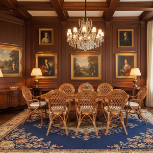 Ensemble de salle à manger JAVA, design asiatique traditionnel confortable, table longue, ensemble de salle à manger pour villa et hôtel, meubles de maison haut de gamme - Product Image 1