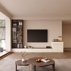 Mueble <span class=keywords><strong>de</strong></span> TV Moderno en Forma <span class=keywords><strong>de</strong></span> L, Diseño <span class=keywords><strong>de</strong></span> <span class=keywords><strong>Piso</strong></span> a Techo, Personalizado, para Sala <span class=keywords><strong>de</strong></span> Estar Pequeña, con Almacenamiento y Estilo Antiguo - Product Image 2