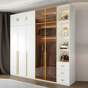 Muebles de Dormitorio Modernos Personalizados, Armario de Almacenamiento de <span class=keywords><strong>Ropa</strong></span> <span class=keywords><strong>para</strong></span> Adultos, Vestidor con 5 Puertas, Armario de Madera Blanco con Puerta de Vidrio - Product Image 1