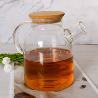 Théière moderne en verre borosilicate de haute qualité avec poignée et couvercle en bambou pour vidange de thé
