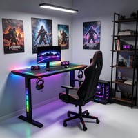 Escritorio Gaming RGB con Vidrio Templado, Mesa para Computadora de 1200mm, Estación de Trabajo para PC, Luces LED en las Patas con USB